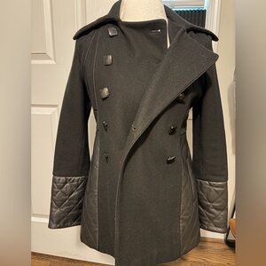 Women’s wool & lambskin quilted pea coat
